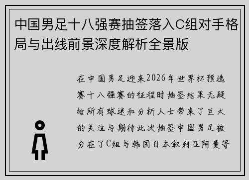 中国男足十八强赛抽签落入C组对手格局与出线前景深度解析全景版 中国男足十八强赛抽签落入C组对手格局与出线前景深度解析全景版