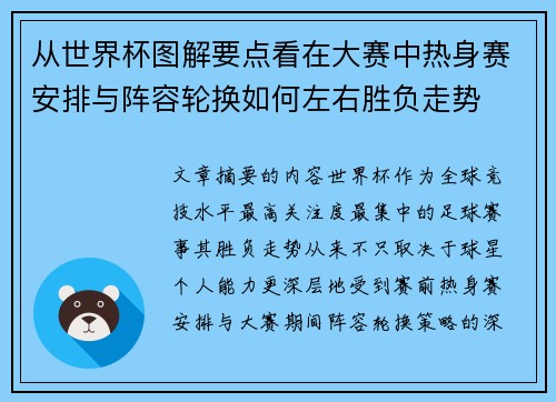 从世界杯图解要点看在大赛中热身赛安排与阵容轮换如何左右胜负走势